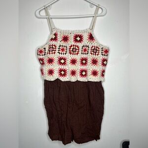 Lucky Brand Crochet Romper with Brown Accents